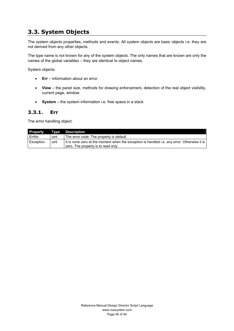 System objects | CUE Design Director Script Language User Manual | Page 90 / 94