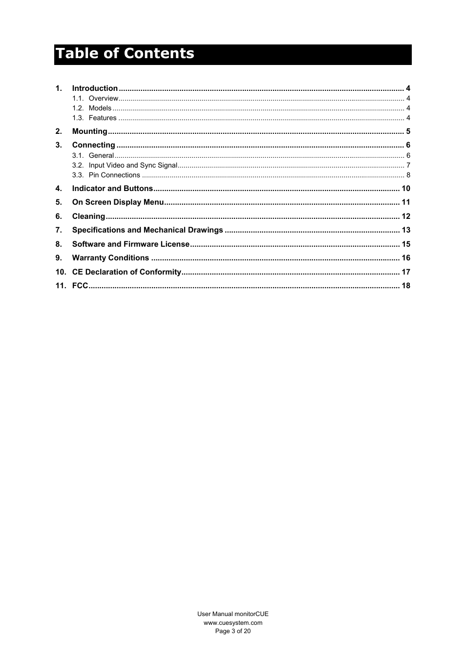 CUE monitorCUE User Manual | Page 3 / 20