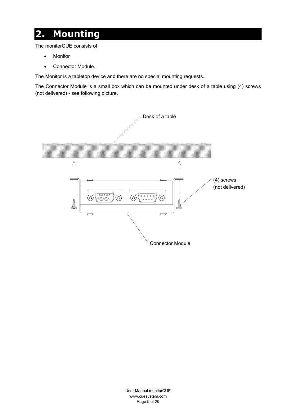 Mounting | CUE monitorCUE User Manual | Page 5 / 20