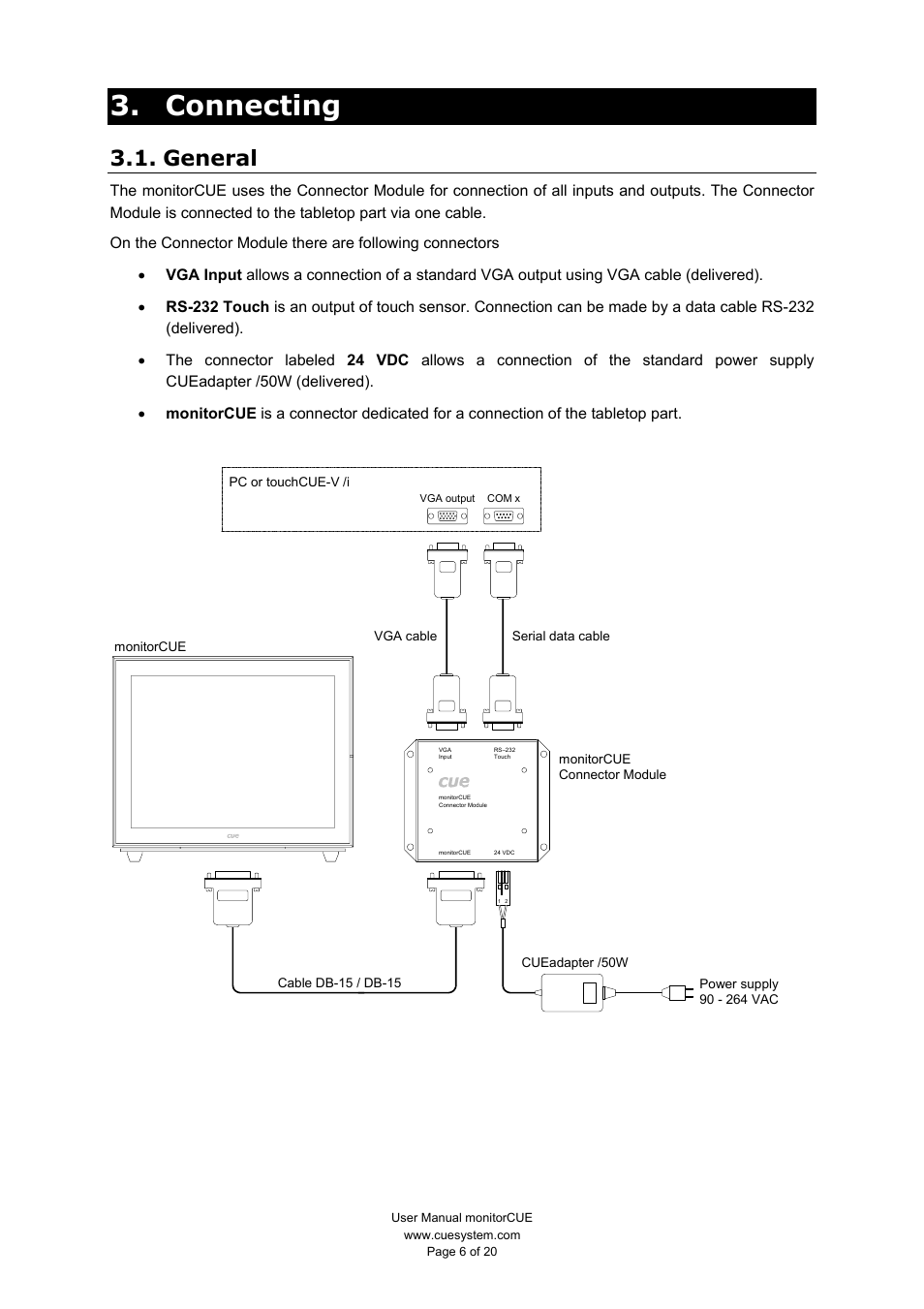 Connecting, General | CUE monitorCUE User Manual | Page 6 / 20