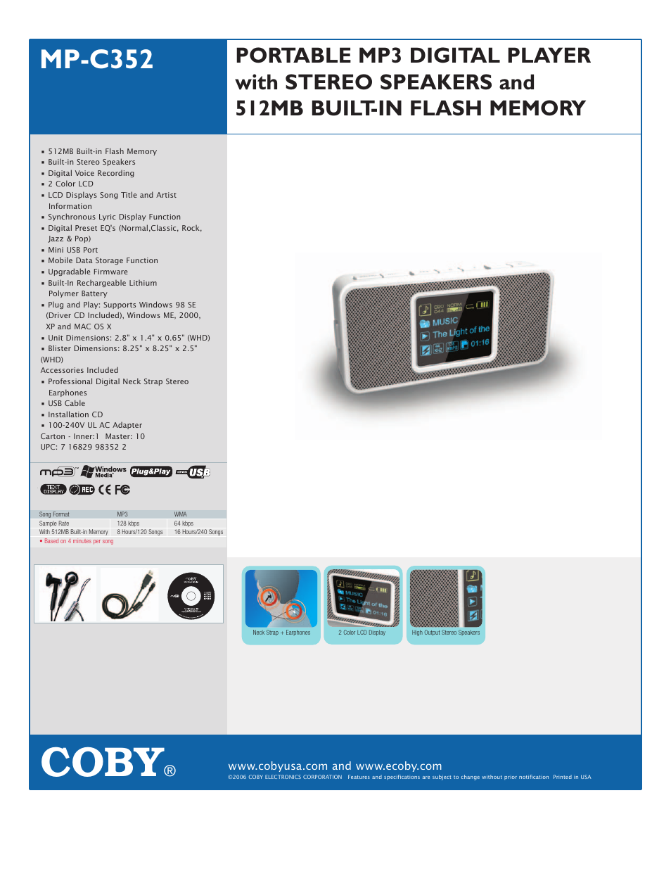 COBY MP-C352 User Manual | 1 page