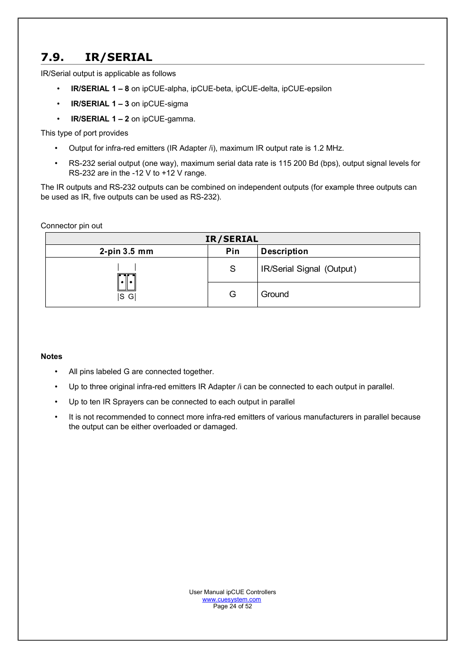 Ir/serial | CUE ipCUE User Manual | Page 24 / 52