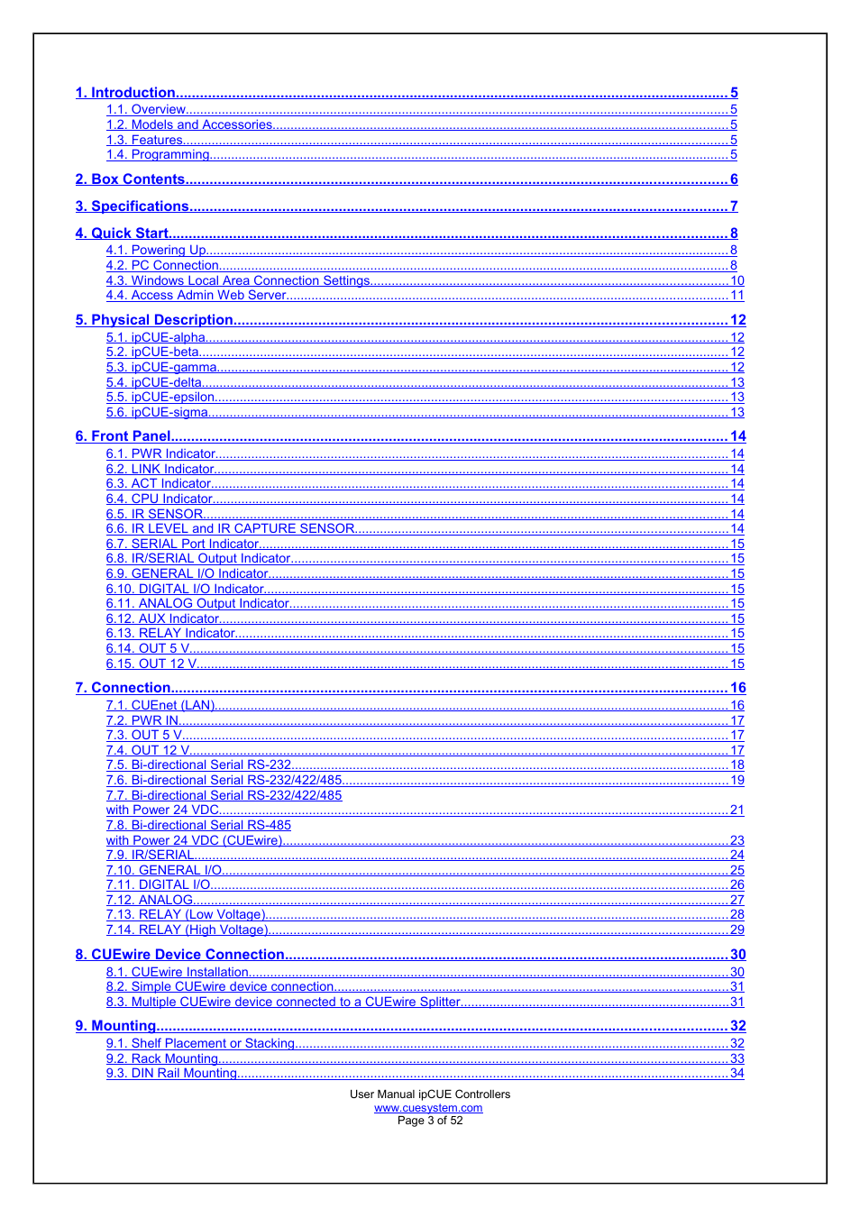 CUE ipCUE User Manual | Page 3 / 52