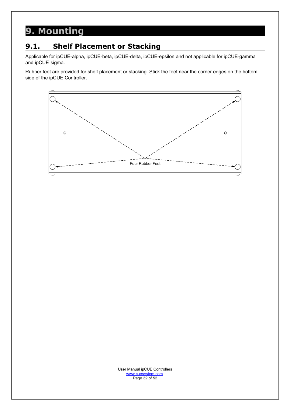 Mounting, Shelf placement or stacking | CUE ipCUE User Manual | Page 32 / 52