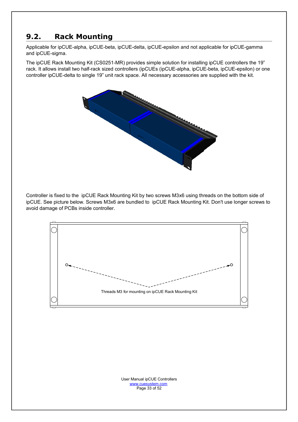 Rack mounting | CUE ipCUE User Manual | Page 33 / 52