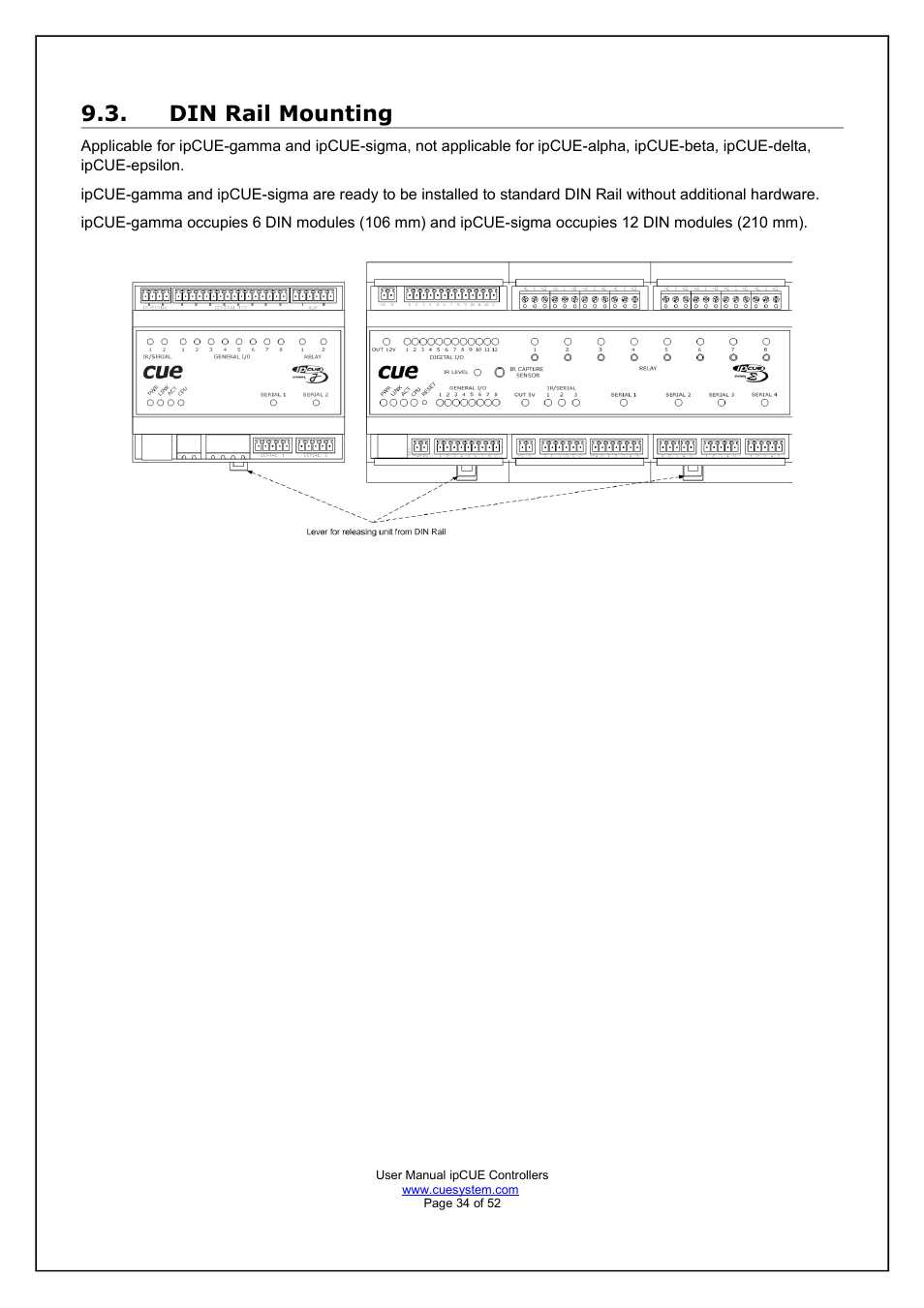 Din rail mounting | CUE ipCUE User Manual | Page 34 / 52