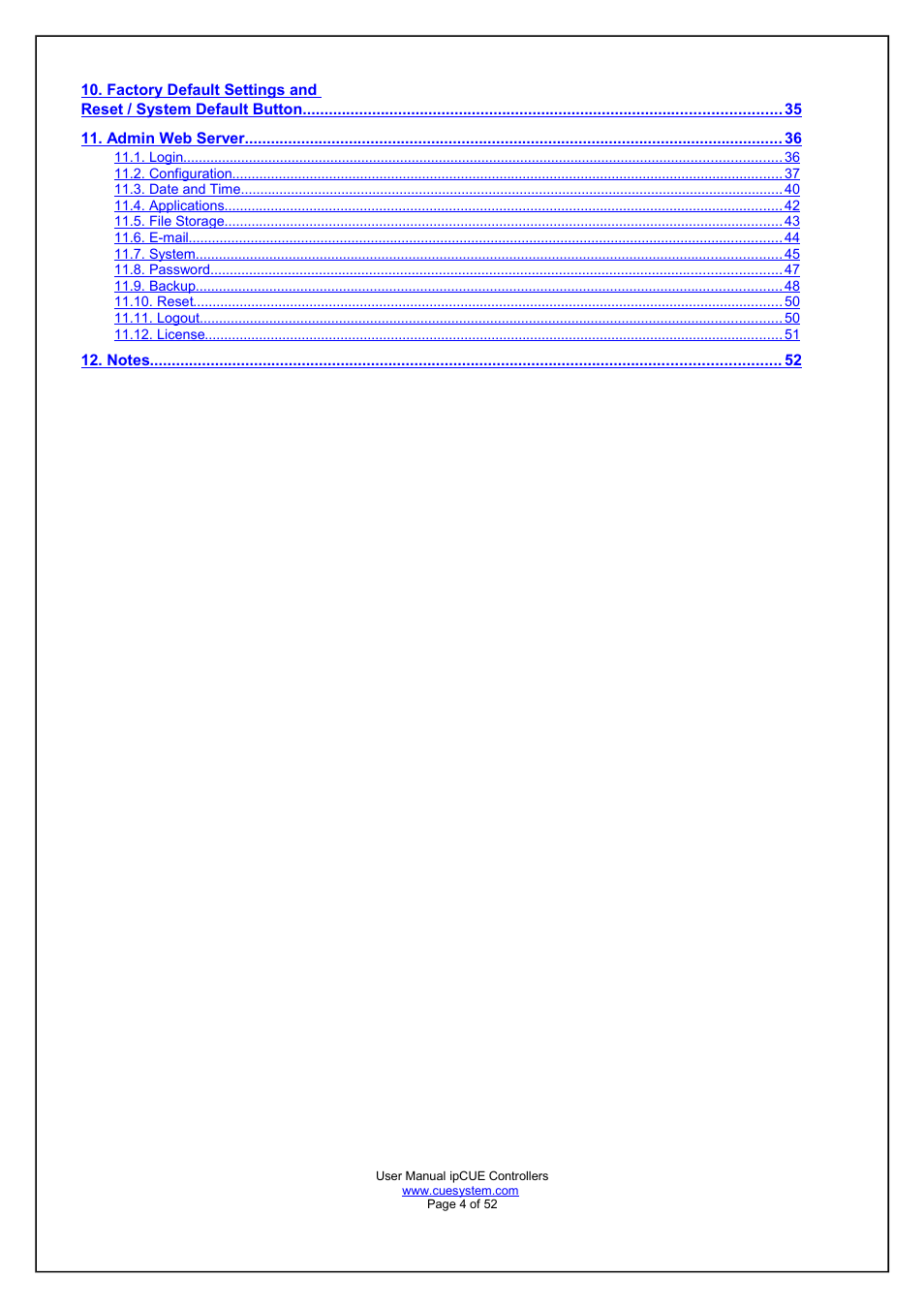 CUE ipCUE User Manual | Page 4 / 52