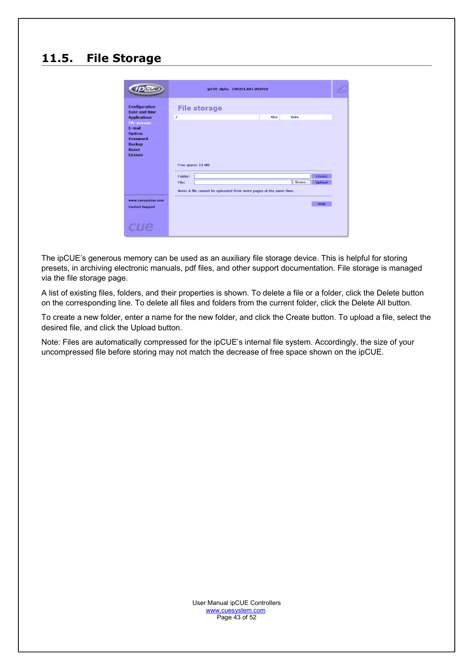 File storage | CUE ipCUE User Manual | Page 43 / 52