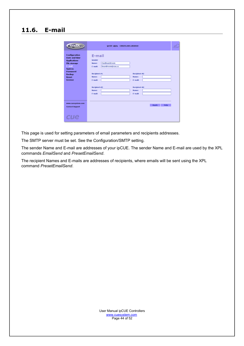 E-mail | CUE ipCUE User Manual | Page 44 / 52