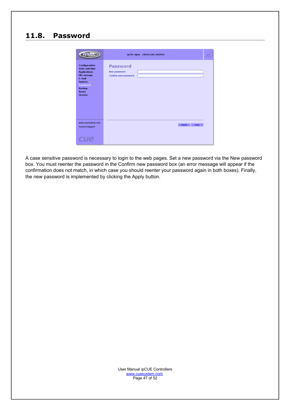 Password | CUE ipCUE User Manual | Page 47 / 52