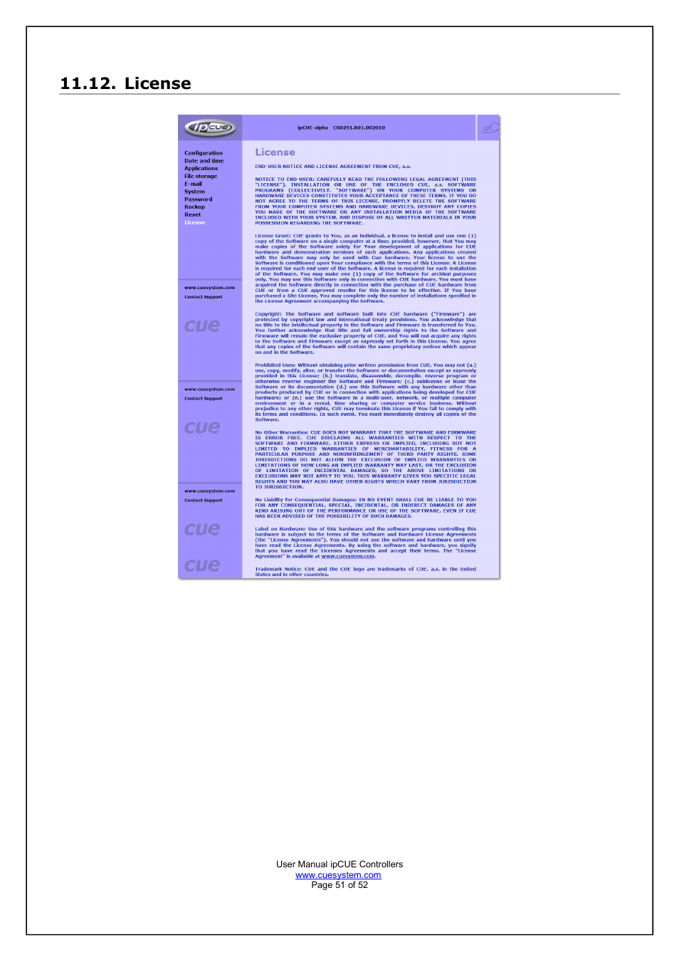 License | CUE ipCUE User Manual | Page 51 / 52