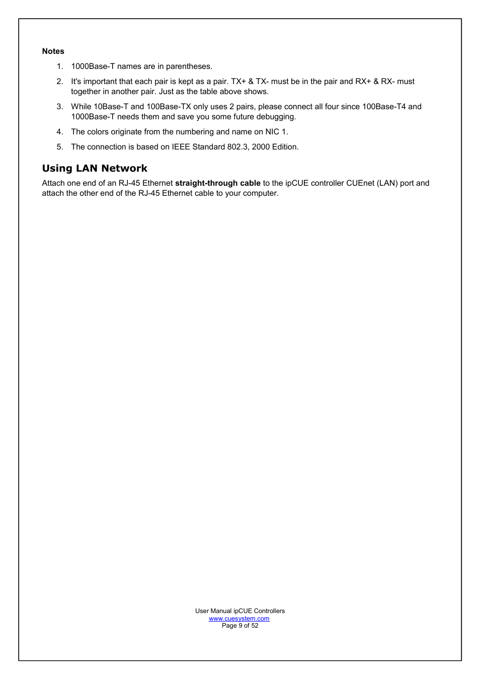 Using lan network | CUE ipCUE User Manual | Page 9 / 52