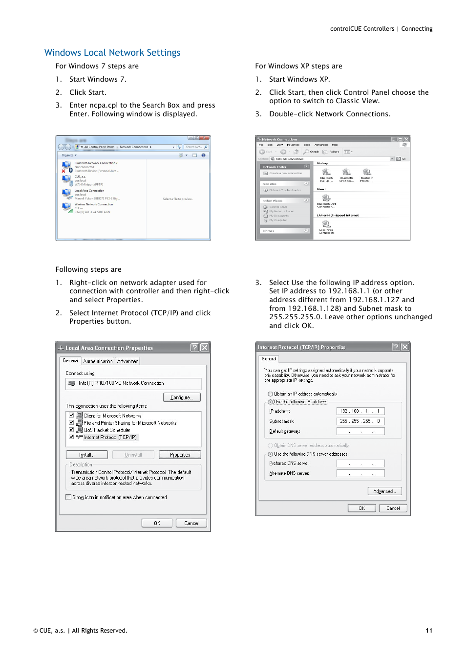 Windows local network settings | CUE controlCUE User Manual | Page 11 / 32