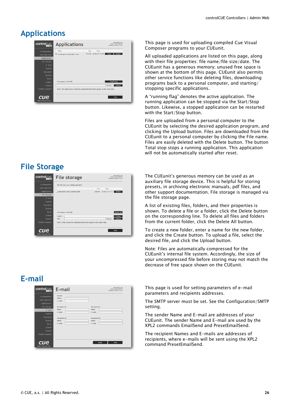 Applications, File storage, E-mail | 26 applications 26 file storage 26 e-mail | CUE controlCUE User Manual | Page 26 / 32