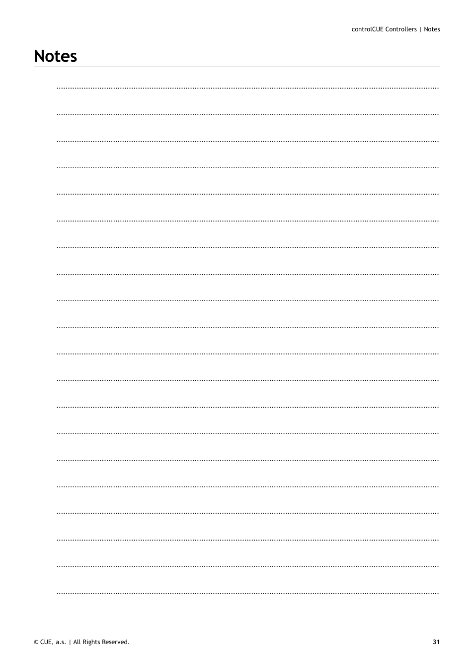 Notes, 31 notes | CUE controlCUE User Manual | Page 31 / 32