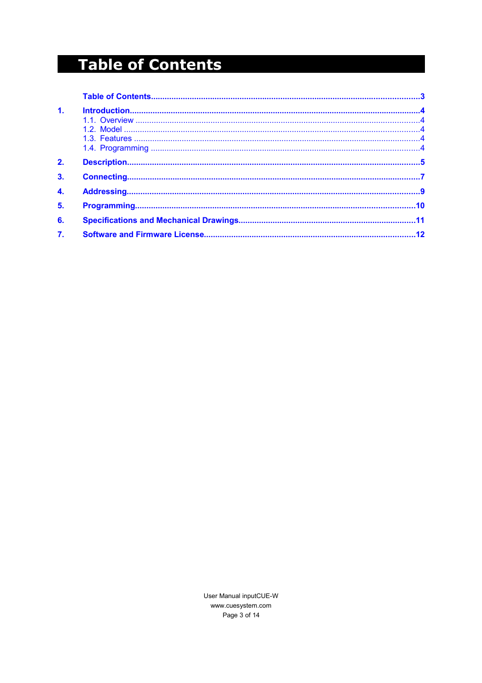 CUE inputCUE-W User Manual | Page 3 / 14