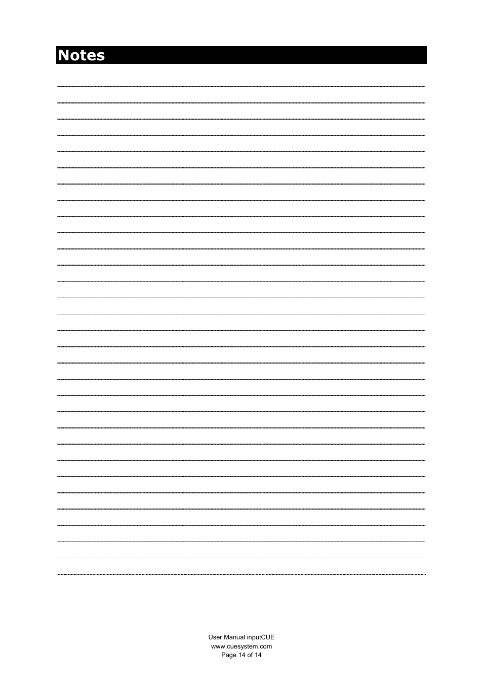 CUE inputCUE User Manual | Page 14 / 14
