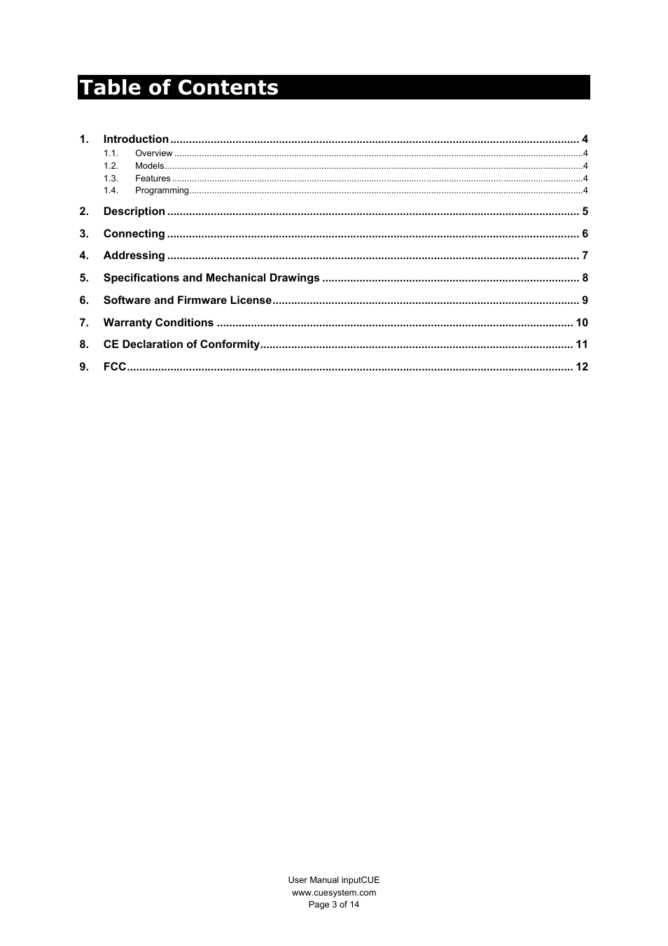 CUE inputCUE User Manual | Page 3 / 14