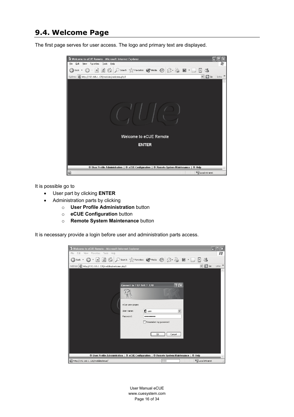 Welcome page | CUE eCUE User Manual | Page 16 / 34