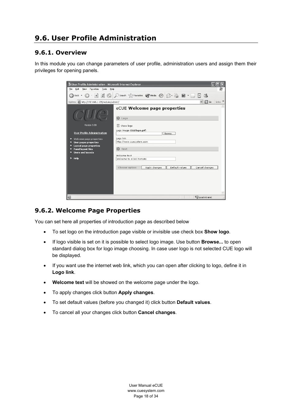 User profile administration, Overview | CUE eCUE User Manual | Page 18 / 34