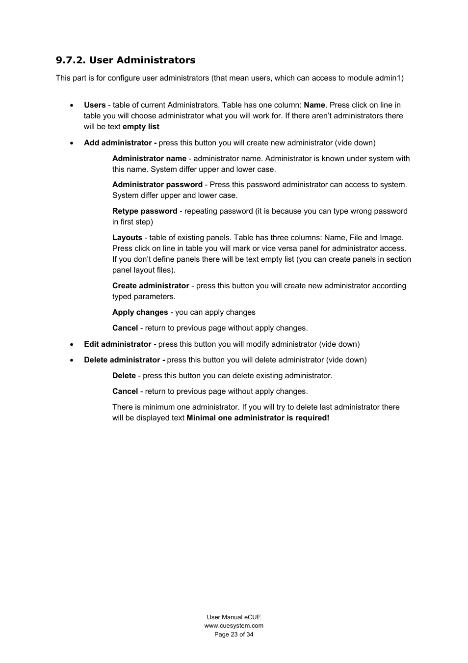 User administrators | CUE eCUE User Manual | Page 23 / 34