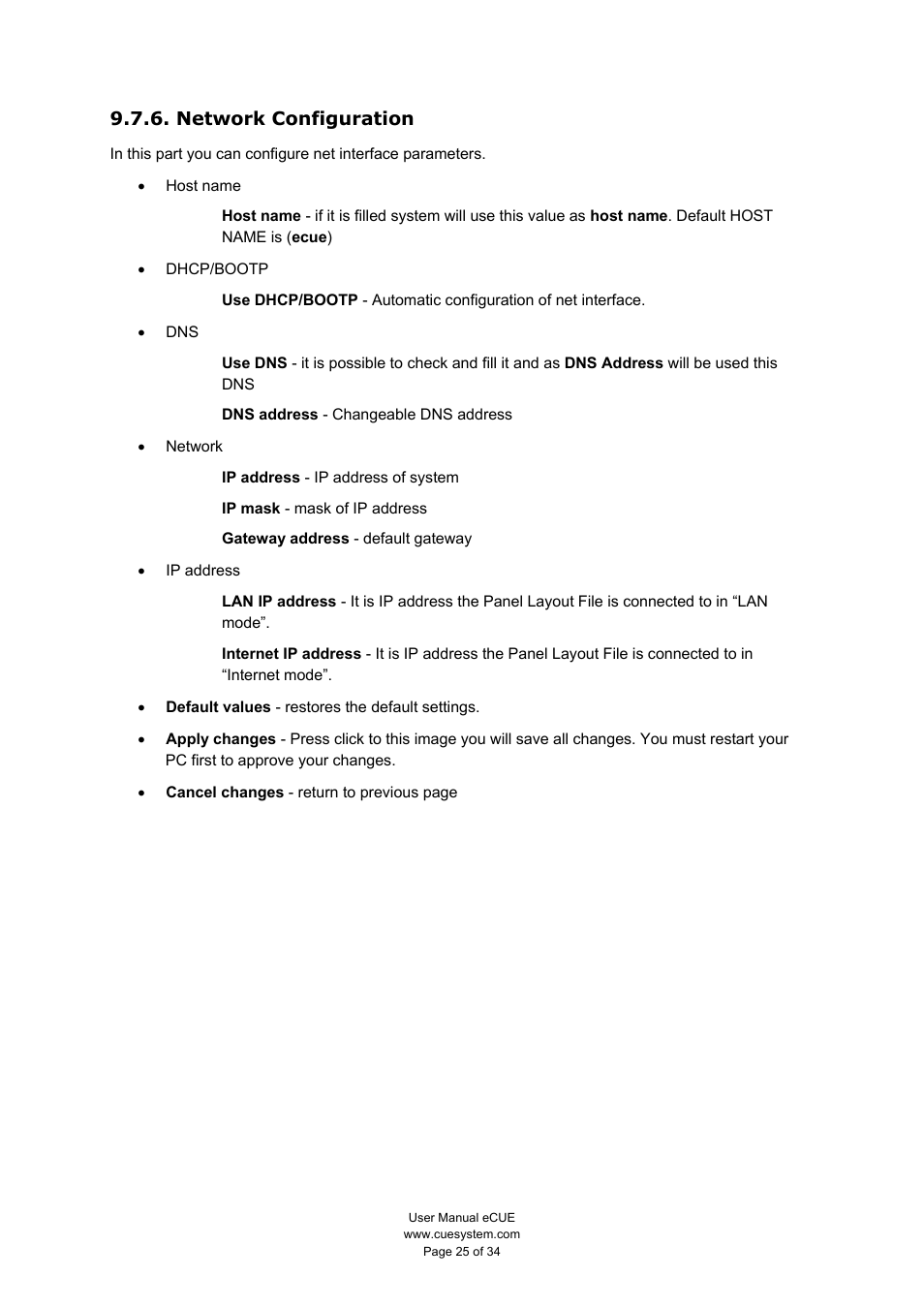 Network configuration | CUE eCUE User Manual | Page 25 / 34