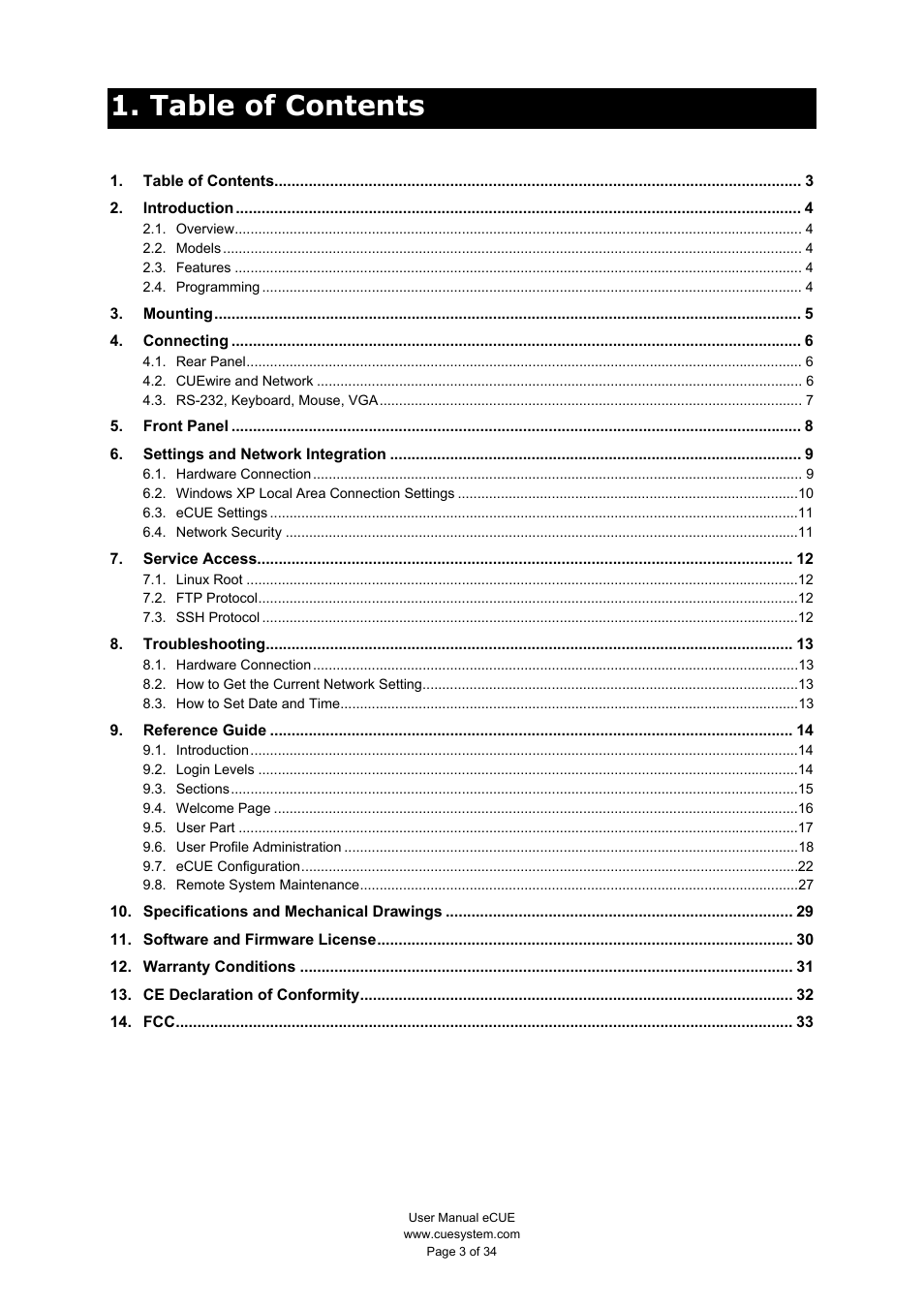CUE eCUE User Manual | Page 3 / 34