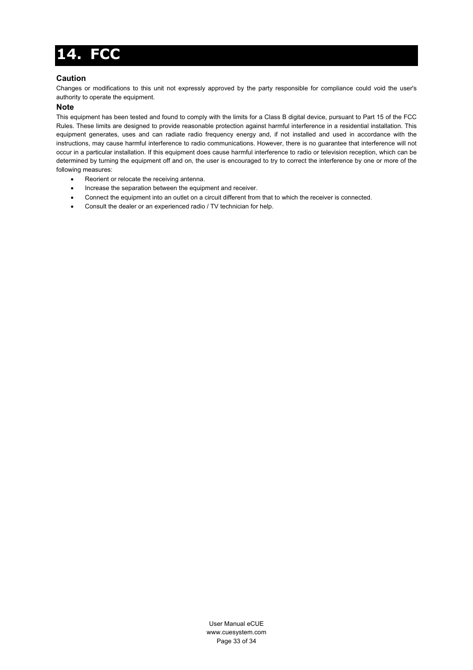 CUE eCUE User Manual | Page 33 / 34