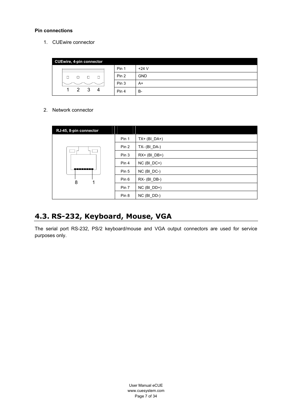Rs-232, keyboard, mouse, vga | CUE eCUE User Manual | Page 7 / 34