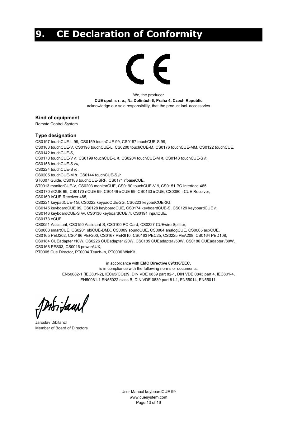 Ce declaration of conformity | CUE keyboardCUE User Manual | Page 13 / 16