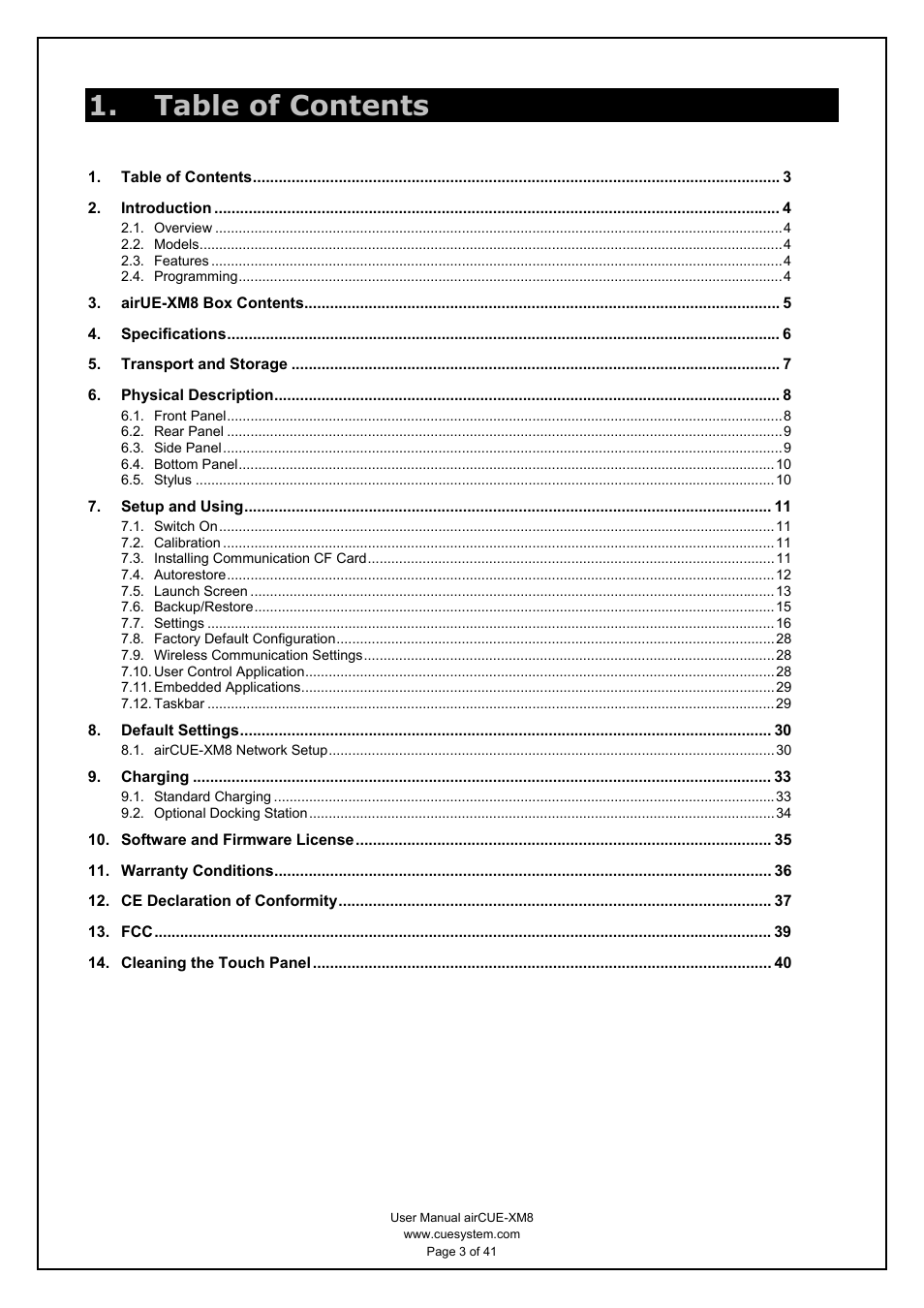 CUE airCUE-XM8 User Manual | Page 3 / 41