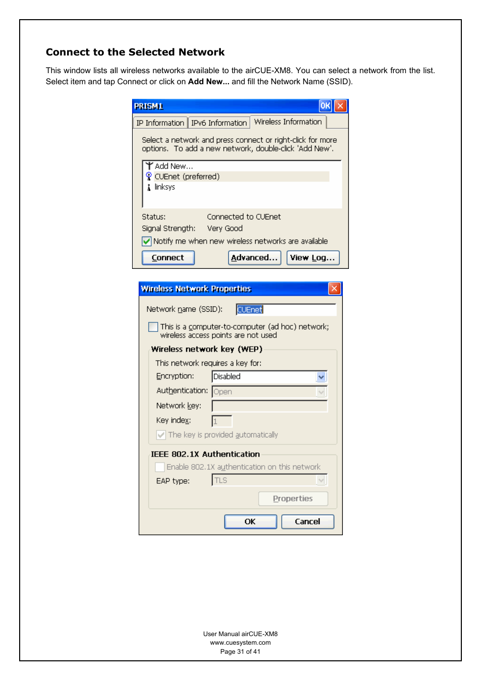 Connect to the selected network | CUE airCUE-XM8 User Manual | Page 31 / 41