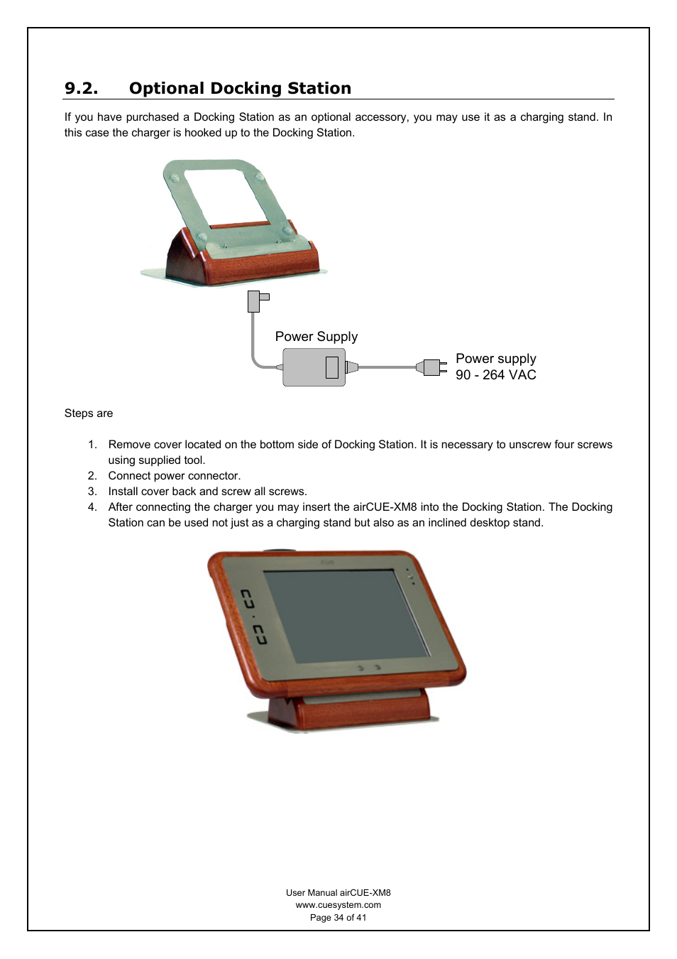 Optional docking station | CUE airCUE-XM8 User Manual | Page 34 / 41