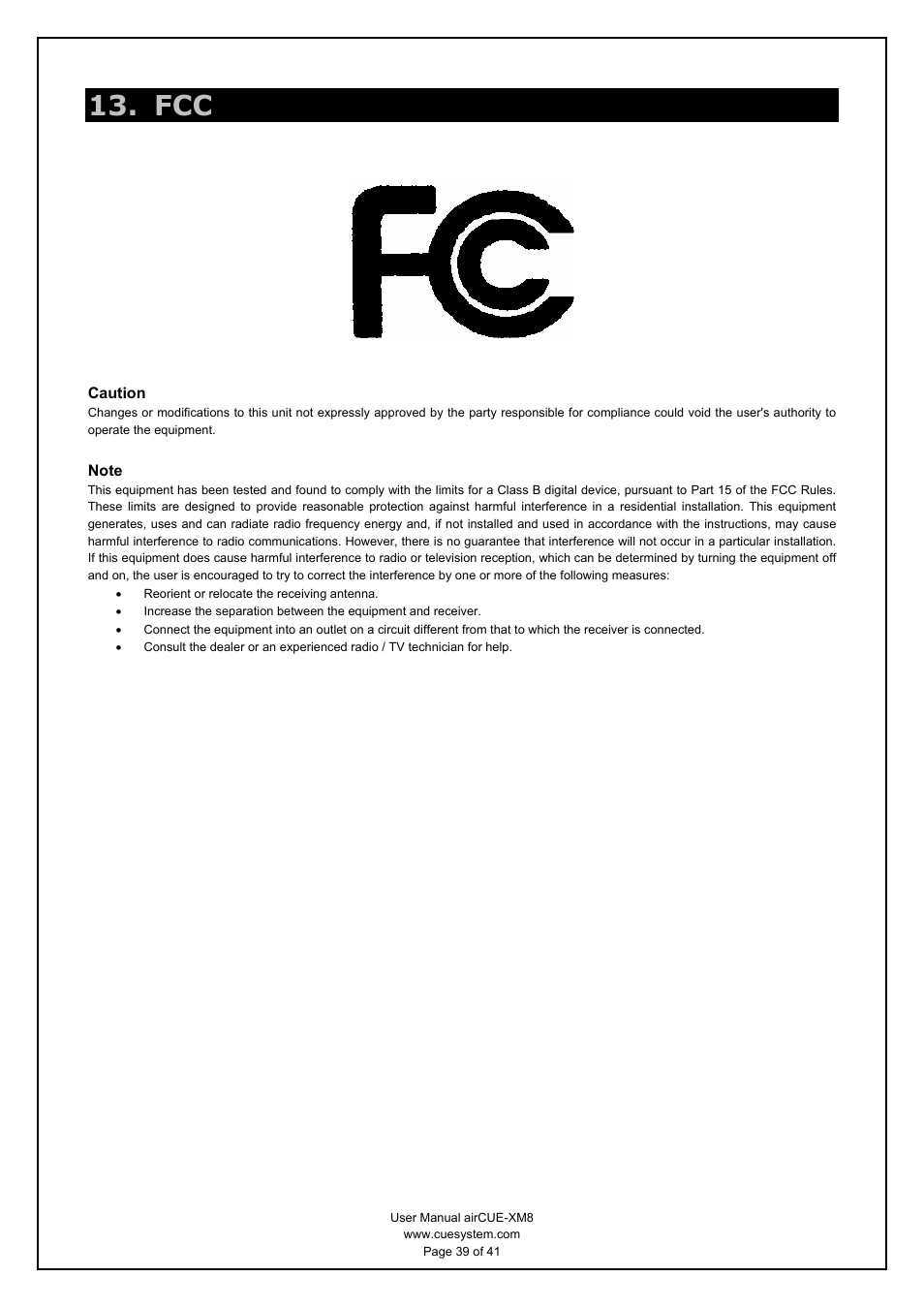 CUE airCUE-XM8 User Manual | Page 39 / 41