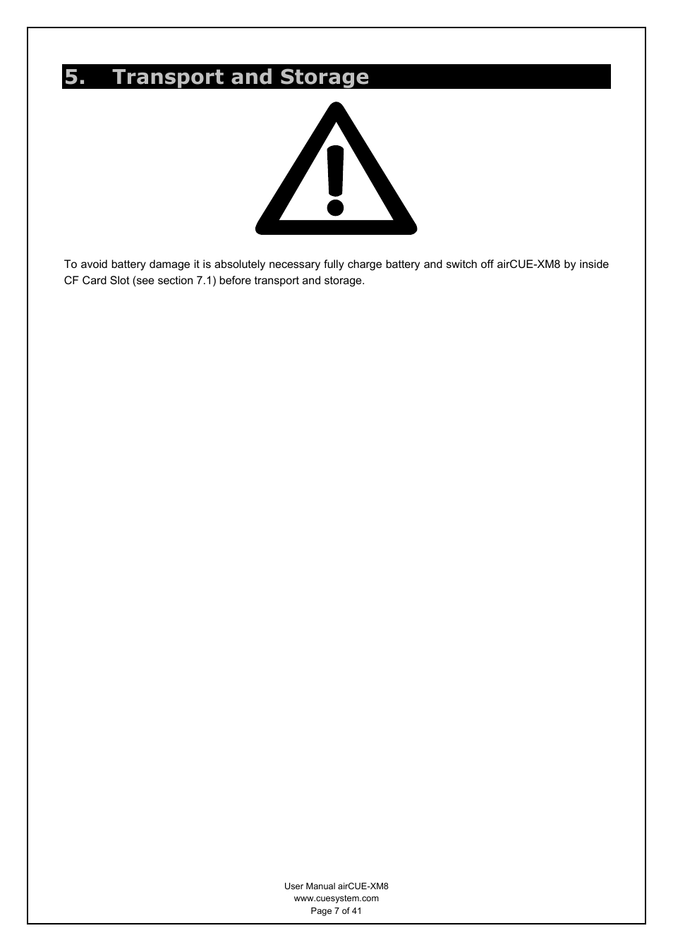 Transport and storage | CUE airCUE-XM8 User Manual | Page 7 / 41