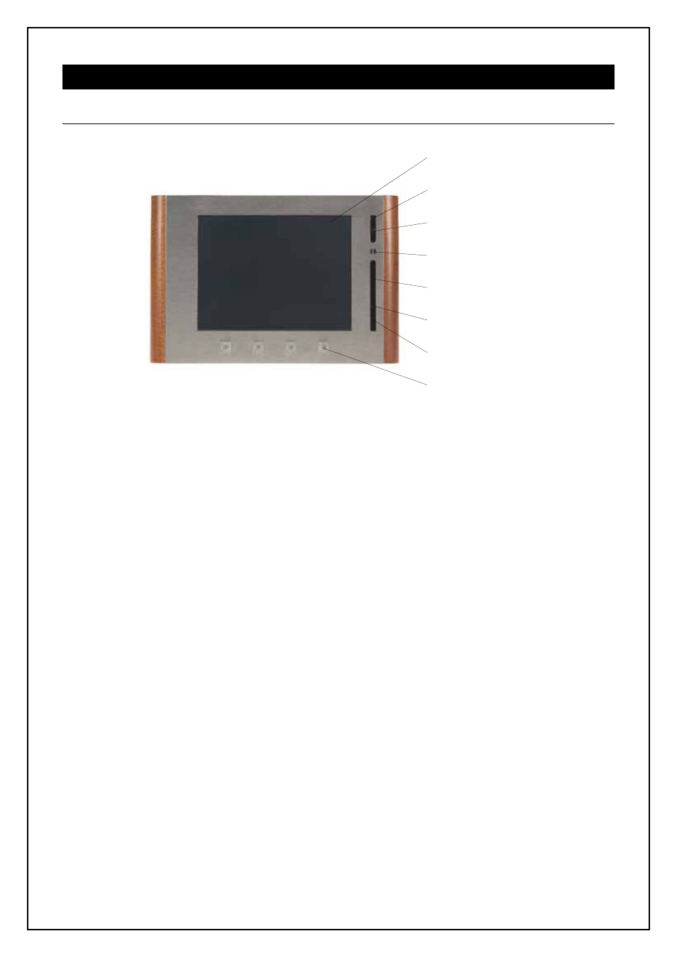 Physical description, Front panel, Touch-screen display | Power and charging indicator, Wi-fi indicator, Motion sensor, Built-in mono speaker, Light sensor | CUE airCUE-8X10 User Manual | Page 8 / 28