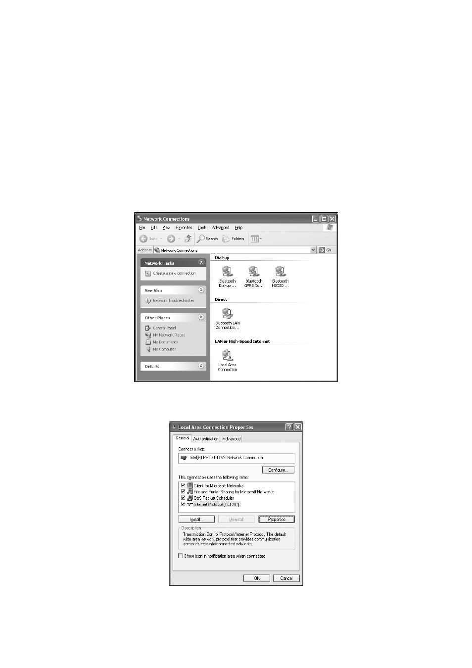 Using lan network, Windows xp local area connection settings | CUE touchCUE-V i User Manual | Page 10 / 27