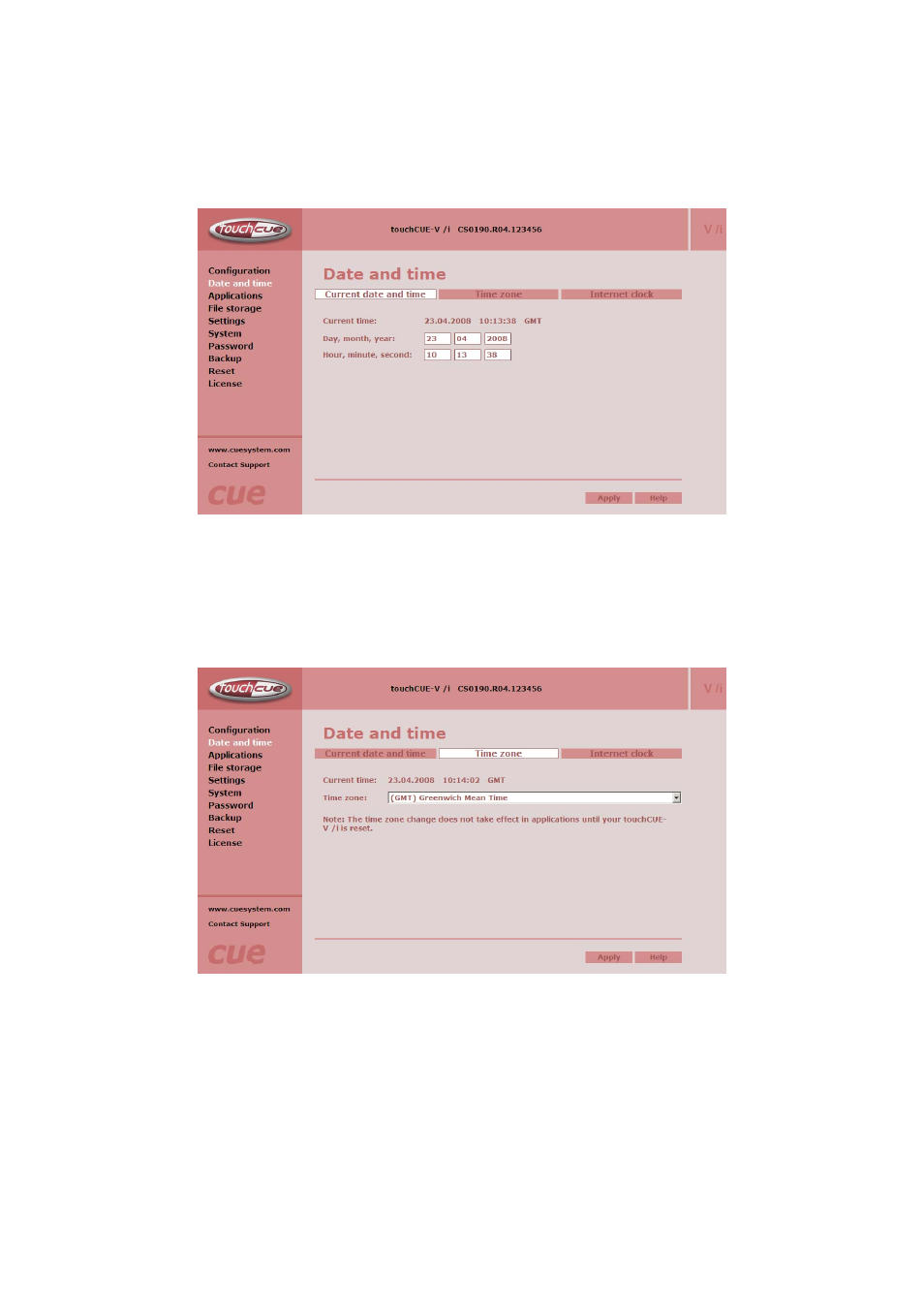 Date and time page | CUE touchCUE-V i User Manual | Page 14 / 27