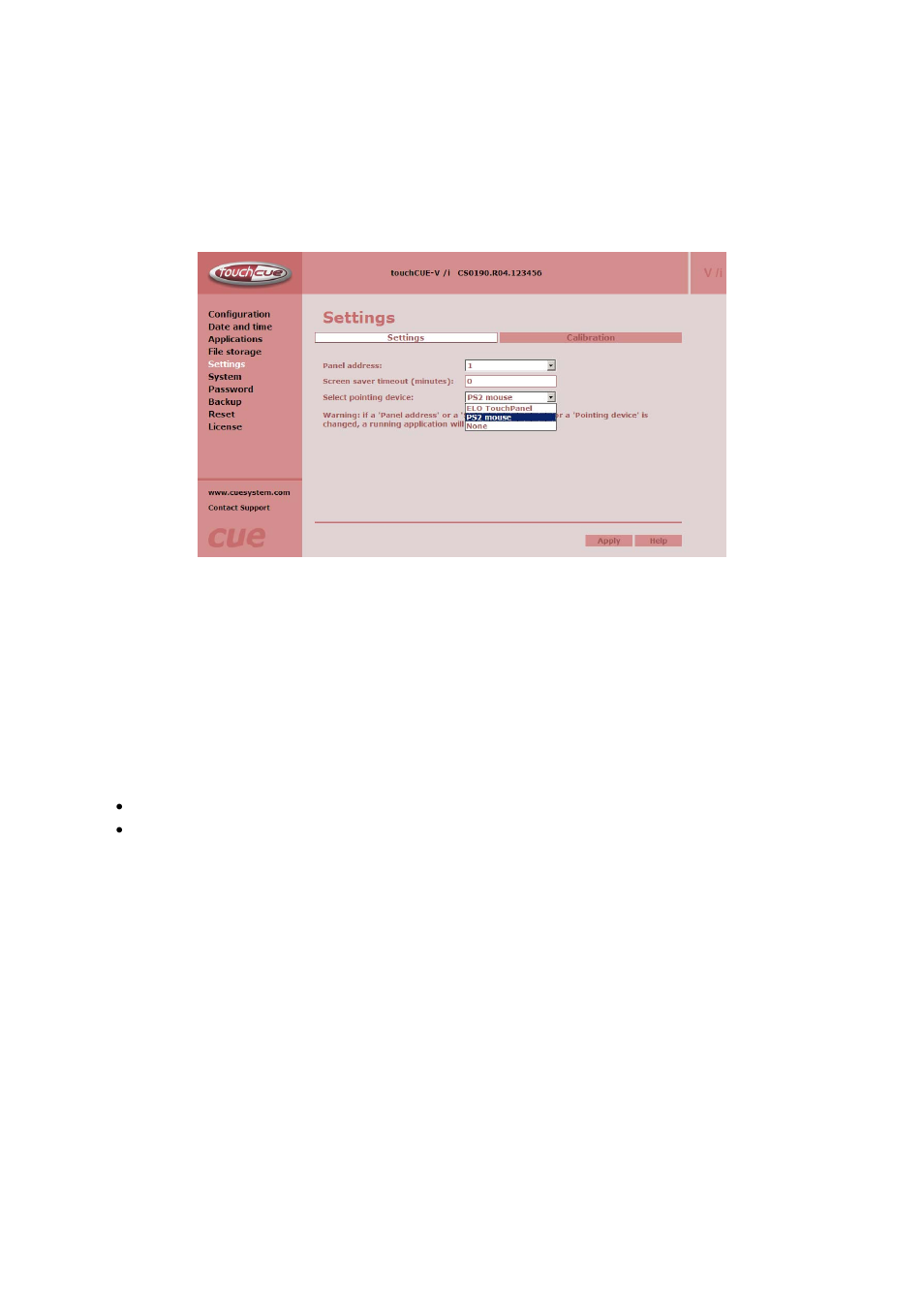 Settings page | CUE touchCUE-V i User Manual | Page 17 / 27