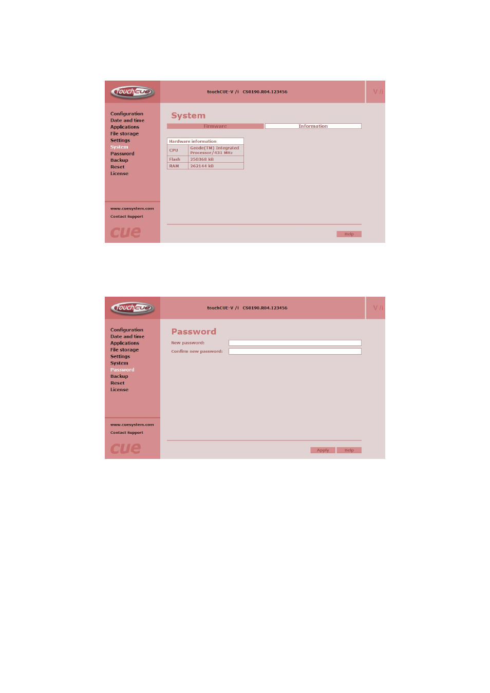 Password page | CUE touchCUE-V i User Manual | Page 19 / 27
