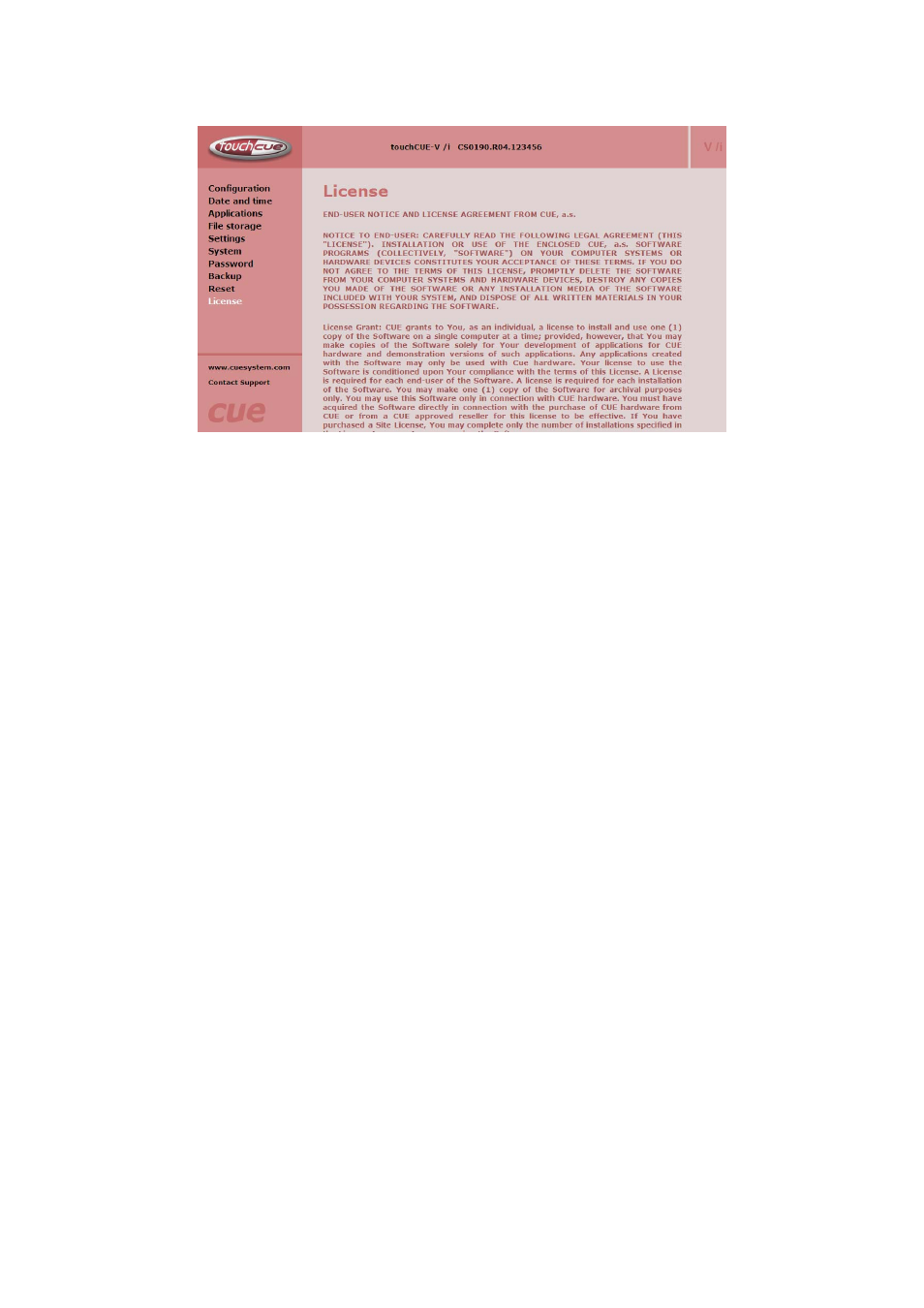 License page | CUE touchCUE-V i User Manual | Page 22 / 27