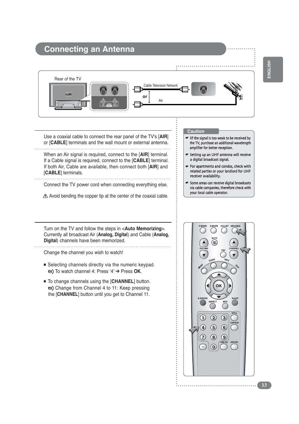 Connecting an antenna, 12 3 connecting an antenna, 12 viewing air channels | COBY electronic TF-TV3209 User Manual | Page 13 / 44