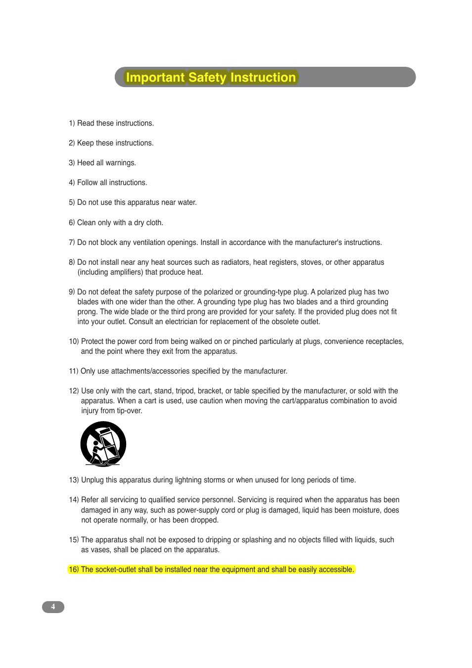 Important safety instruction | COBY electronic TF-TV3209 User Manual | Page 4 / 44