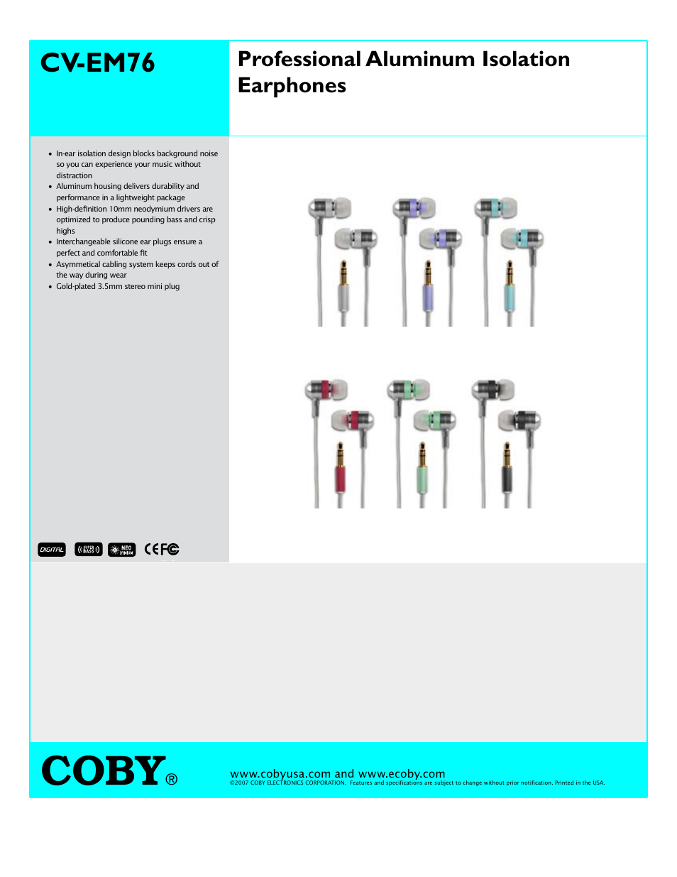 COBY CV-EM76 User Manual | 1 page