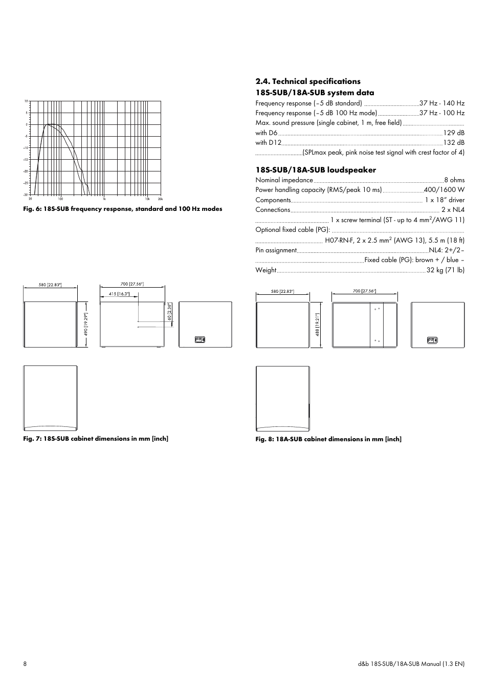 Technical specifications | d&b 18S-SUB User Manual | Page 8 / 10