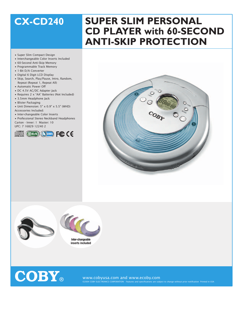 COBY CX-CD240 User Manual | 1 page