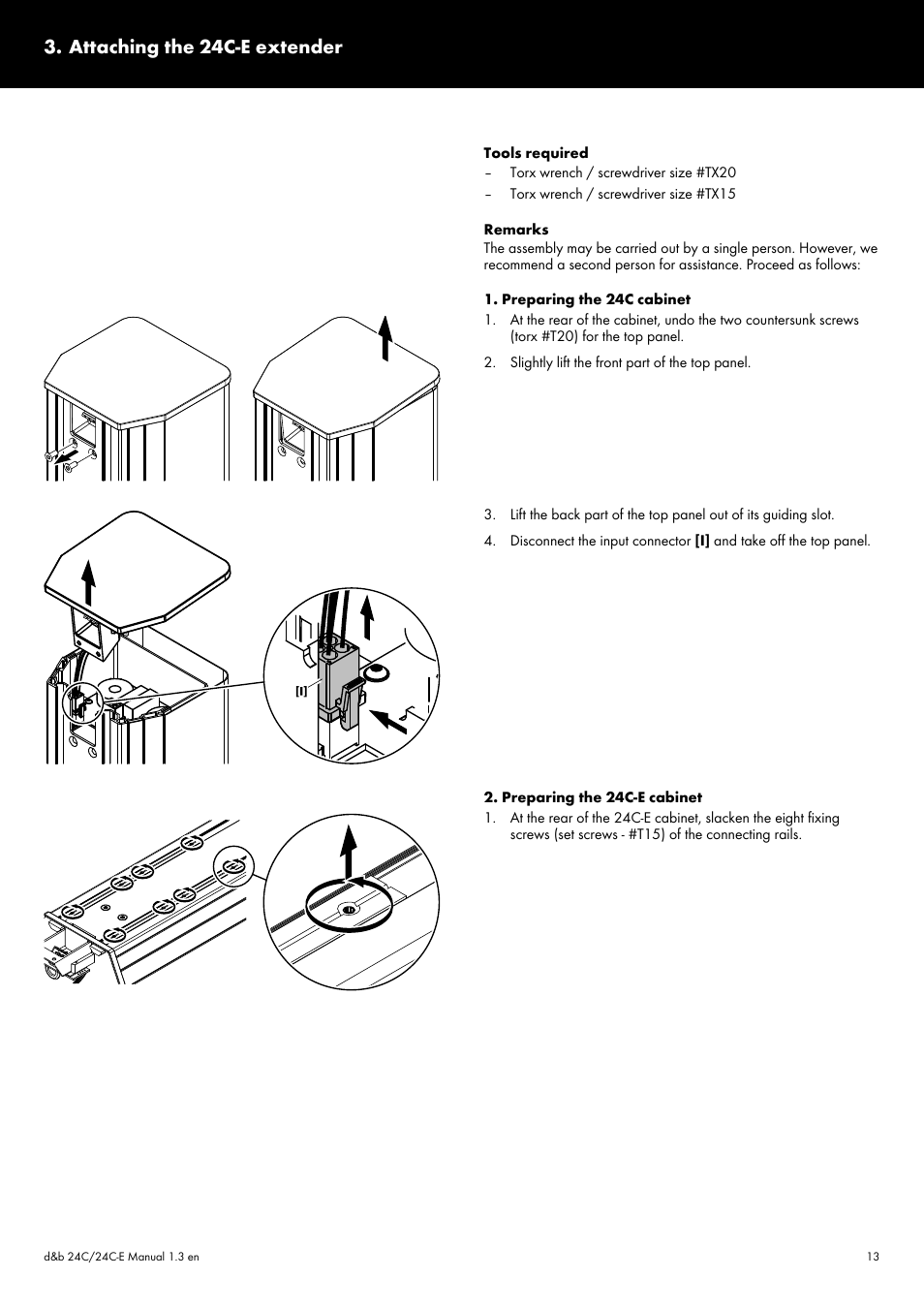 Attaching the 24c-e extender | d&b 24C User Manual | Page 13 / 17