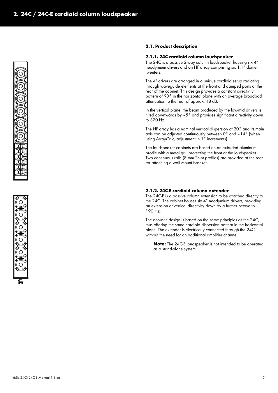 24c / 24c-e cardioid column loudspeaker, Product description, 24c cardioid column loudspeaker | 24c-e cardioid column extender | d&b 24C User Manual | Page 5 / 17