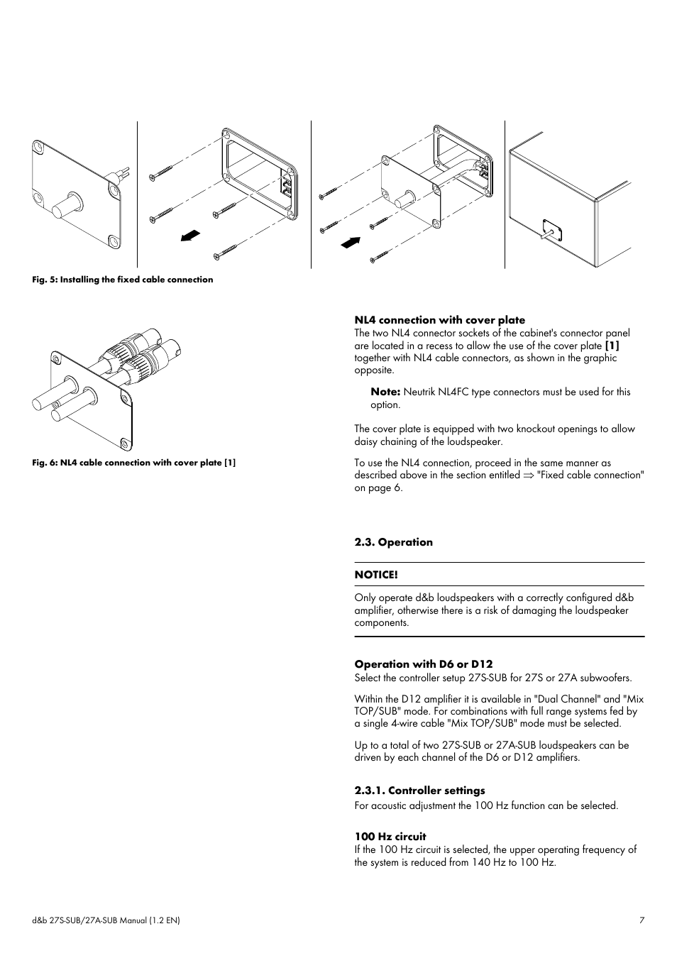 Operation, Controller settings, Operation 2.3.1. controller settings | d&b 27S-SUB User Manual | Page 7 / 10