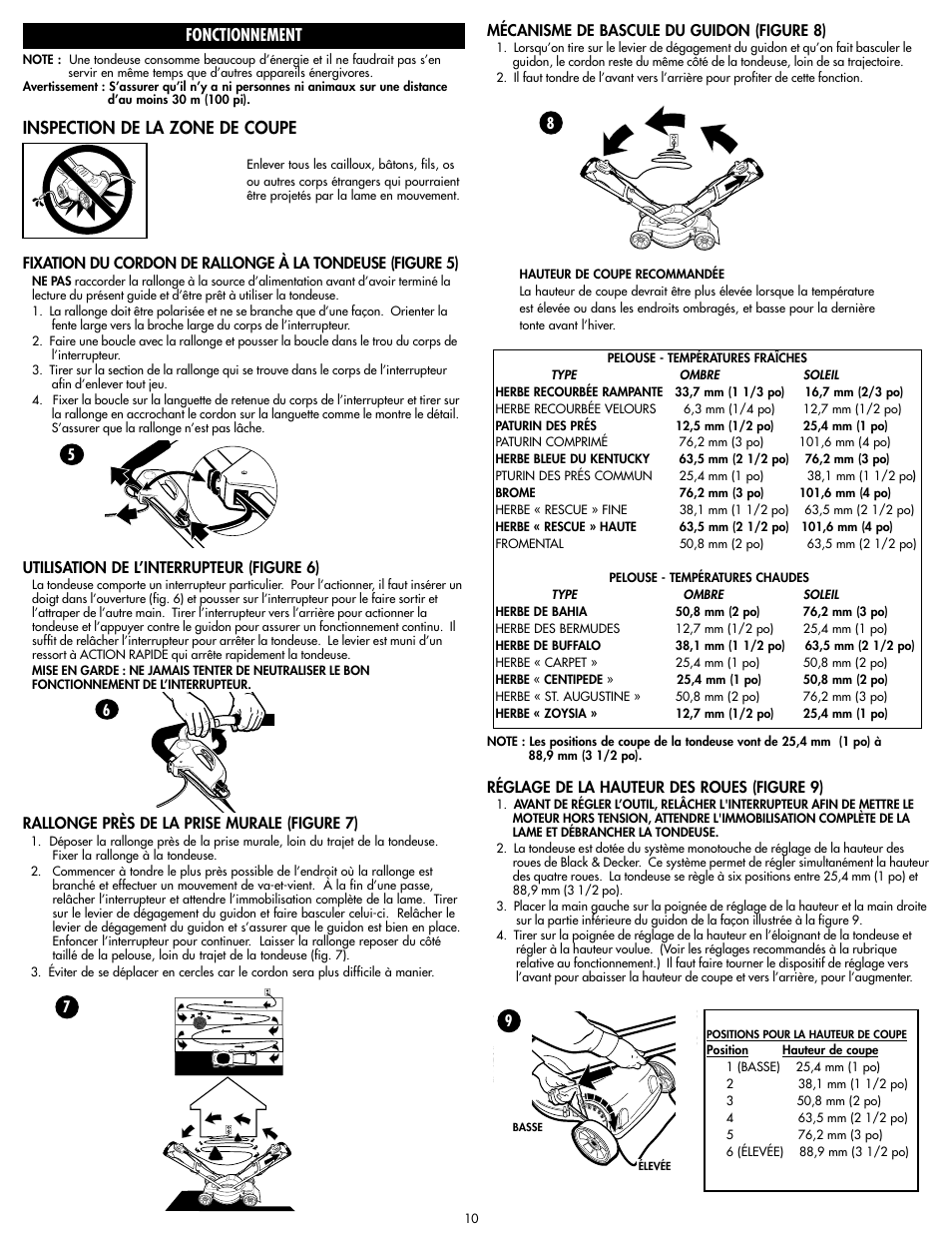Fonctionnement, Inspection de la zone de coupe | Black & Decker MM675 User Manual | Page 10 / 20
